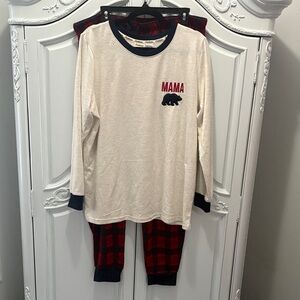 Dearfoams Mama Bear Pajama Set - Cream and Red Plaid